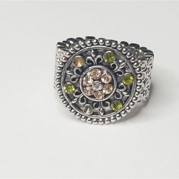 Vintage Silver peridot morganite stretch ring - Picture 1 of 9